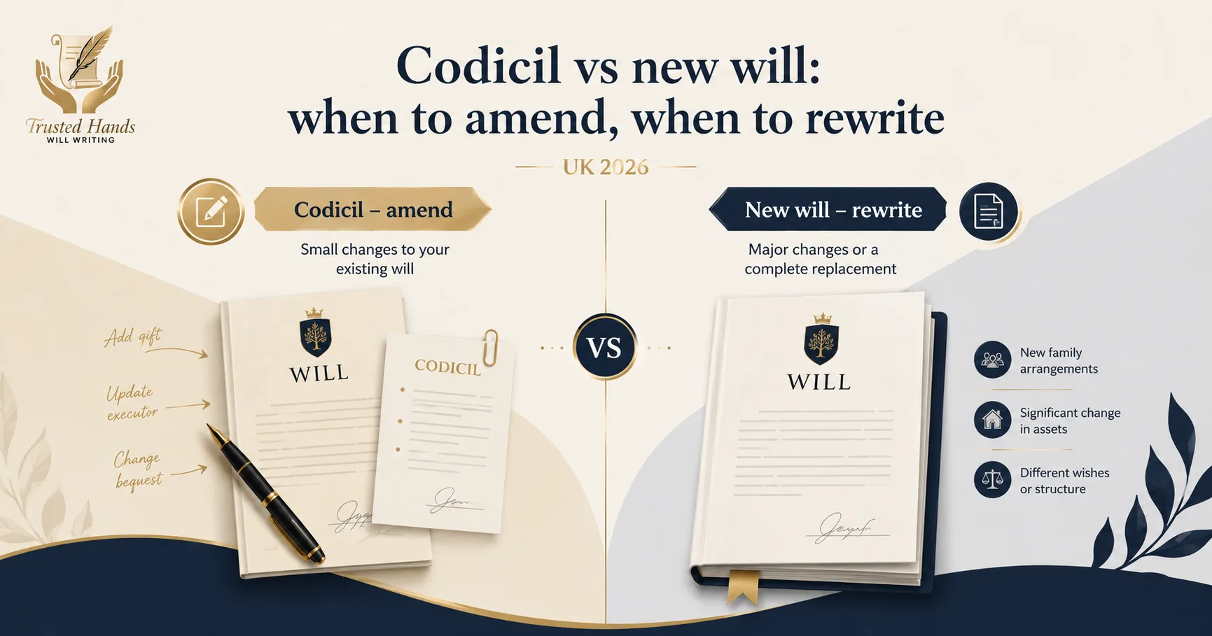 Codicil vs new will: when to amend, when to rewrite (UK 2026)